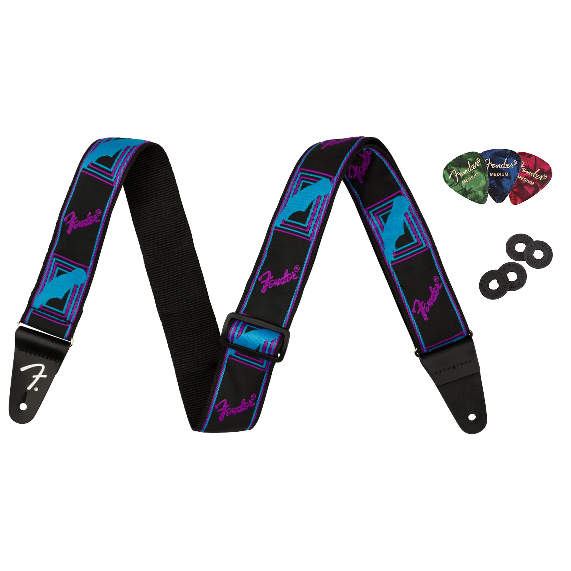 Fender Neon Monogrammed 2-Inch Guitar Strap - Blue and Purple w/ Strap Blocks