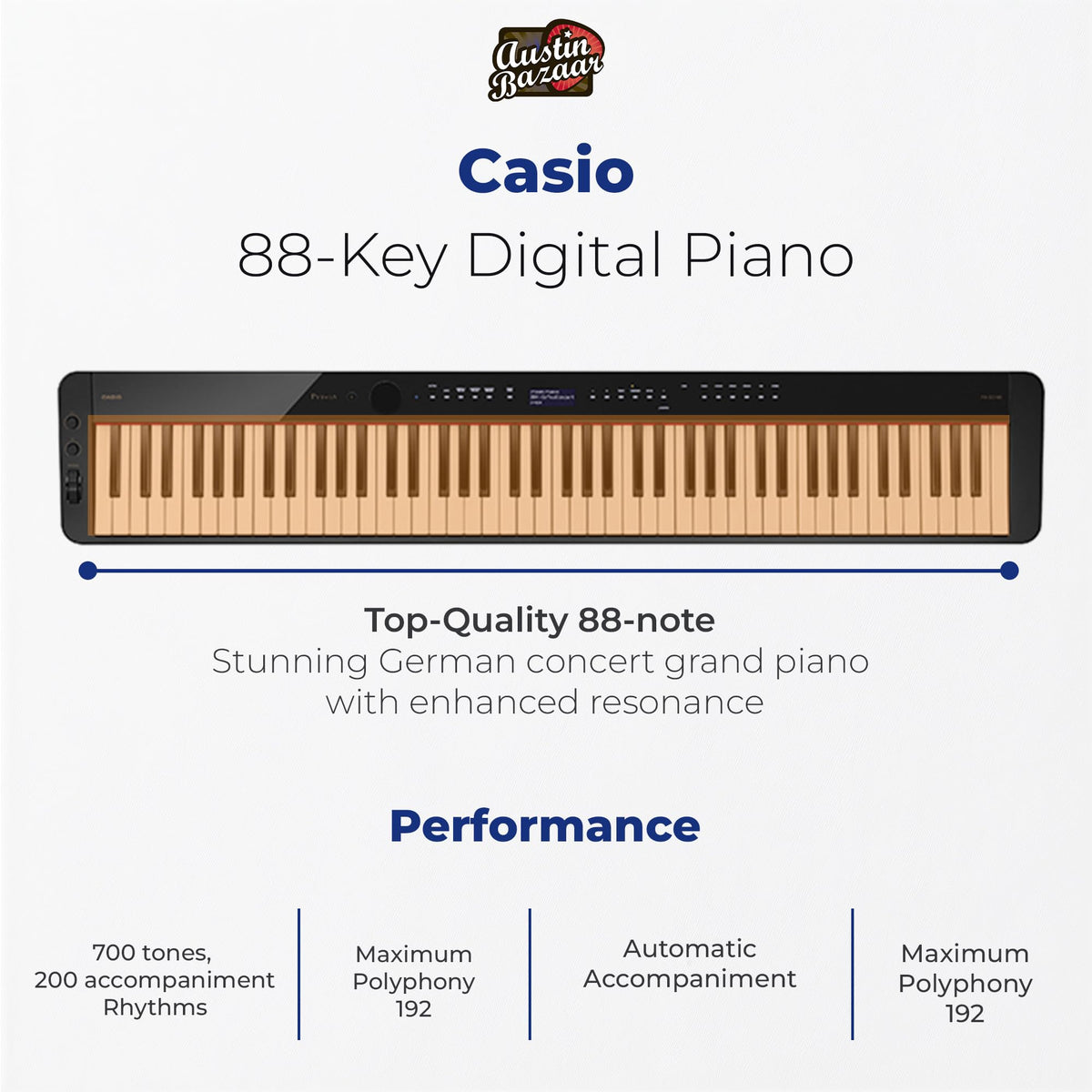 Casio PX-S3100 Privia Slim Digital Piano - Black w/ Adjustable Stand