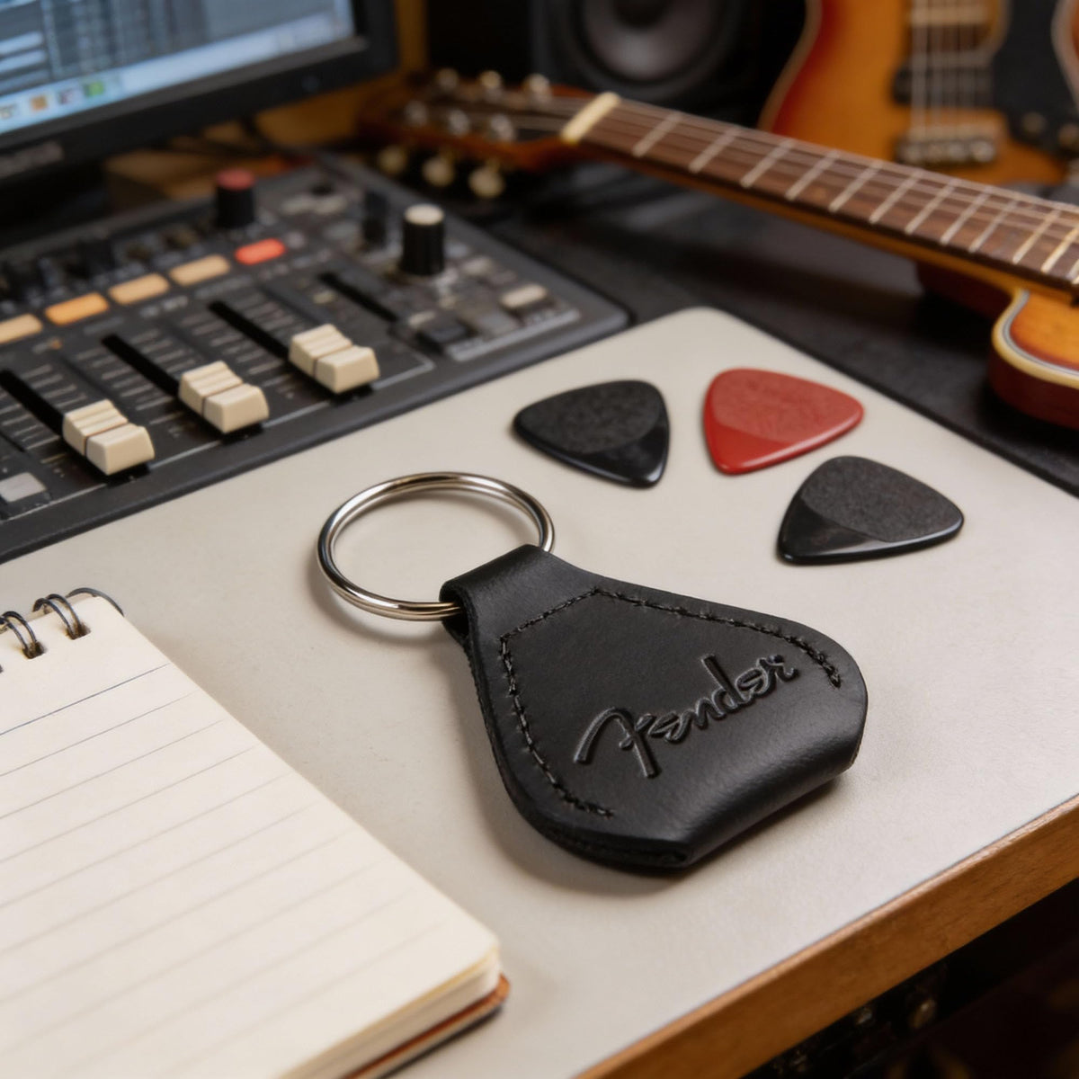 Fender Leather Pick Holder Keychain w/ Picks