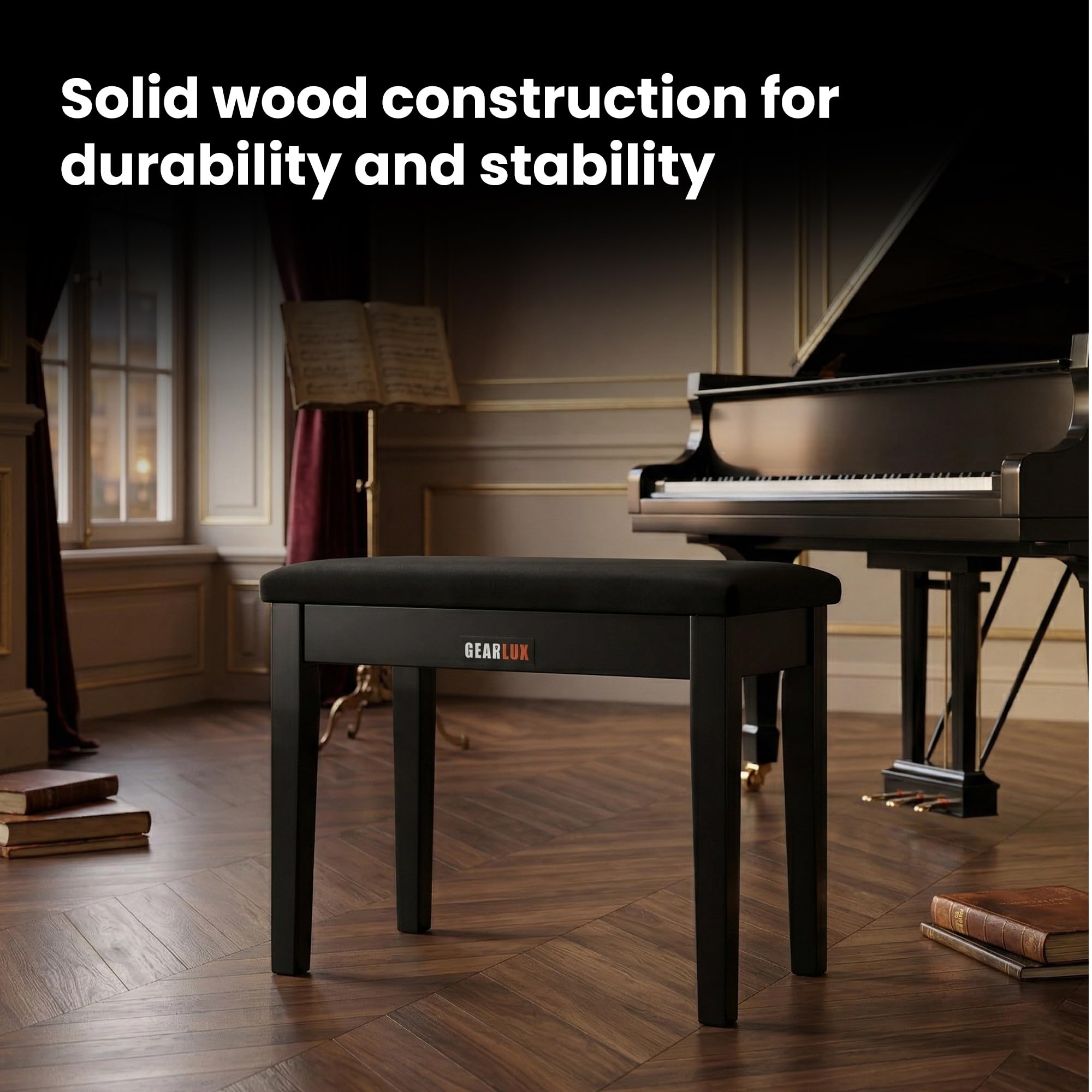 Gearlux Furniture-Style Piano Bench - Black