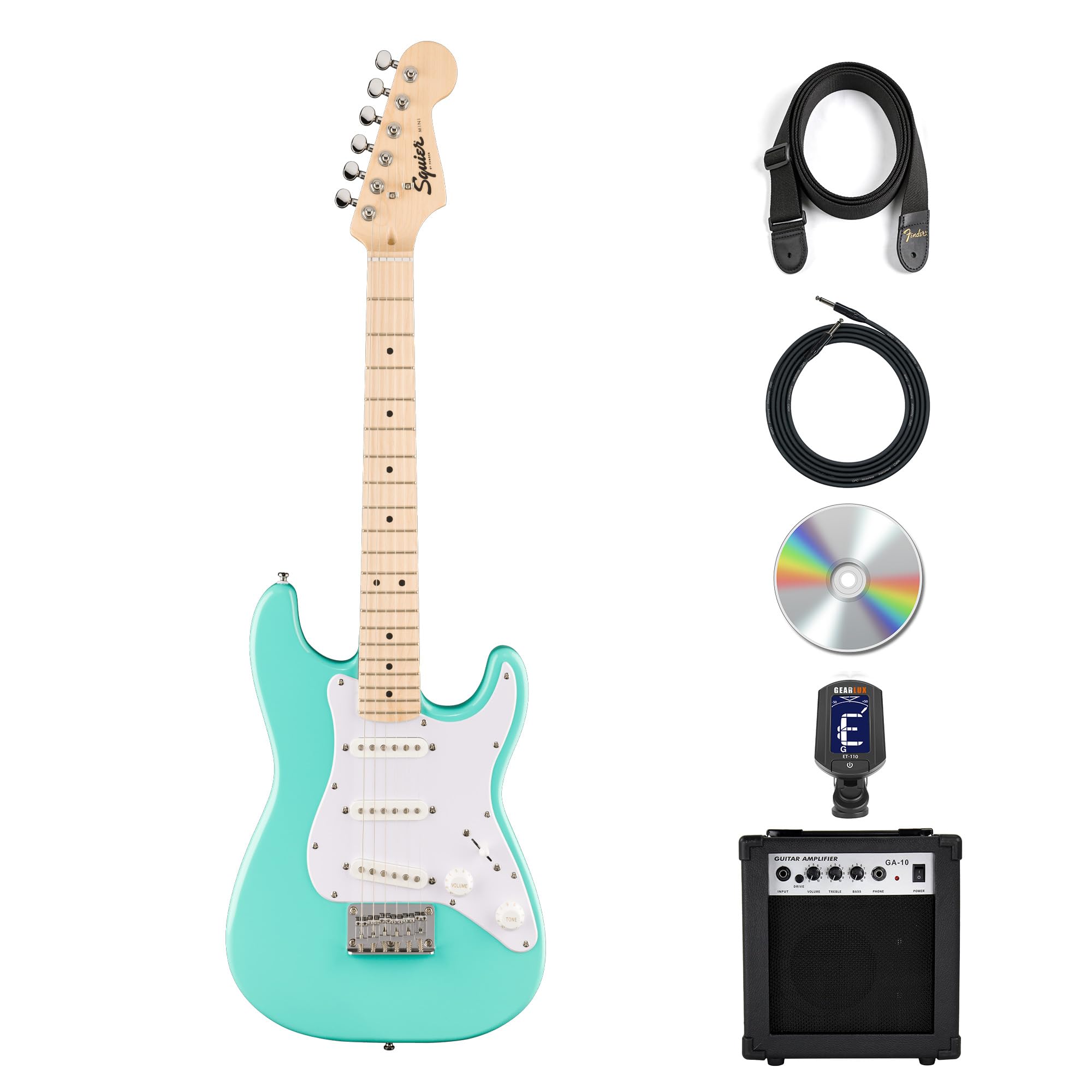 Fender Squier Mini Stratocaster Electric Guitar - Sea Foam Green w/ Amplifier