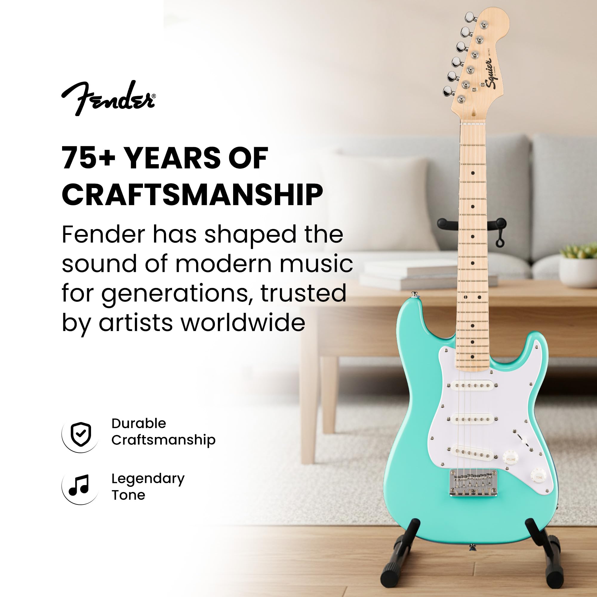 Fender Squier Mini Stratocaster Electric Guitar - Sea Foam Green w/ Amplifier