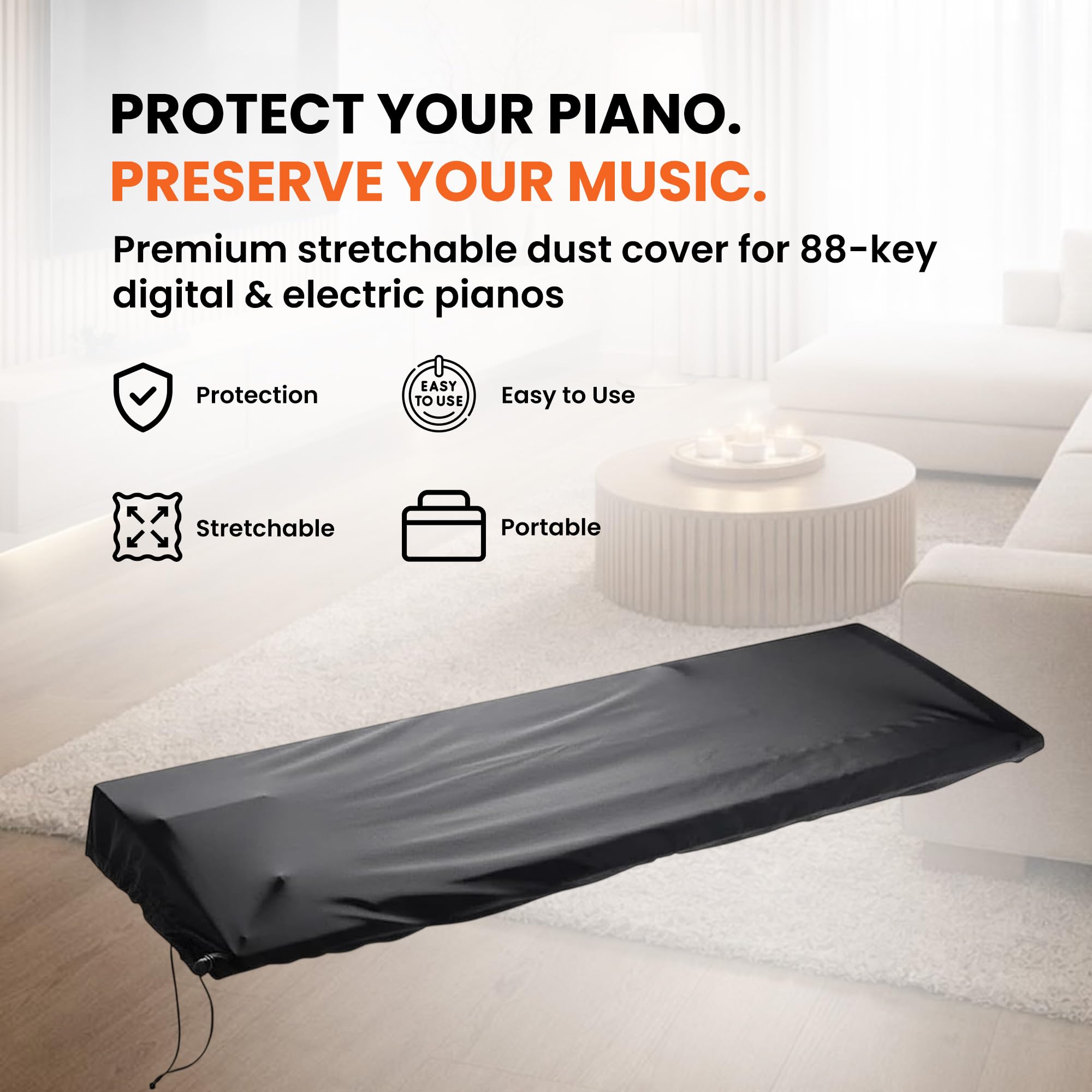 Gearlux Stretchy Keyboard Dust Cover for 88-Key Digital Pianos (60 x 22 x 8 Inches)
