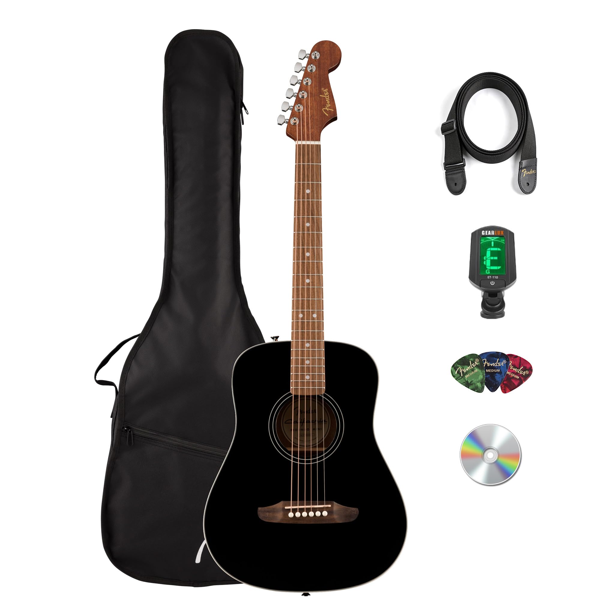 Fender FA-15 3/4-Scale Kids Steel String Acoustic Guitar - Black w/ Gig Bag