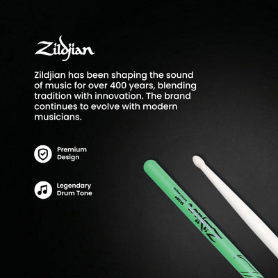 Zildjian 5A Maple Green DIP Drumsticks - 12-Pack Bundle with Austin Bazaar Polishing Cloth