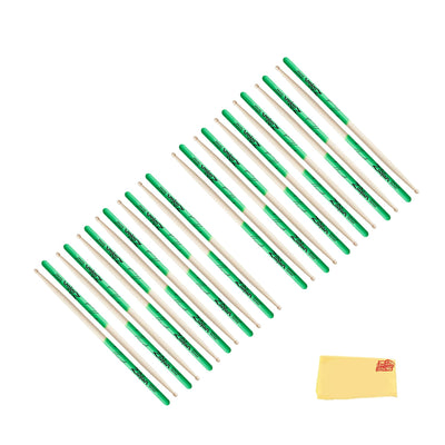 Zildjian Super 7A Maple Green DIP Drumsticks - 12-Pack Bundle with Austin Bazaar Polishing Cloth