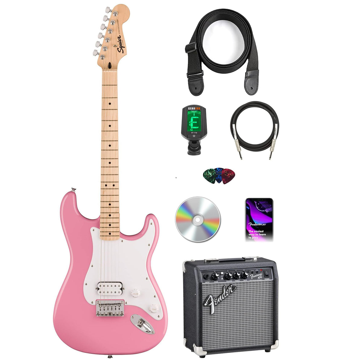 Fender Squier Sonic Stratocaster HT H - Flash Pink w/ Frontman 10G Amplifier