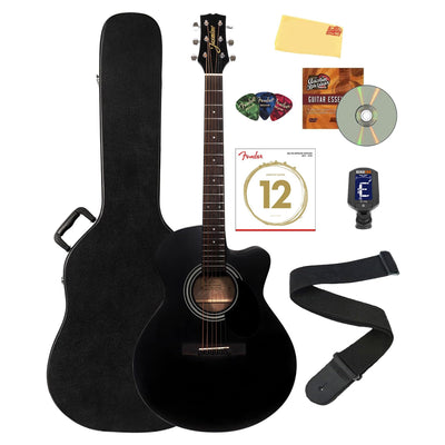 Jasmine S34C NEX Orchestra-Style Cutaway Acoustic Guitar - Black w/ Hard Case