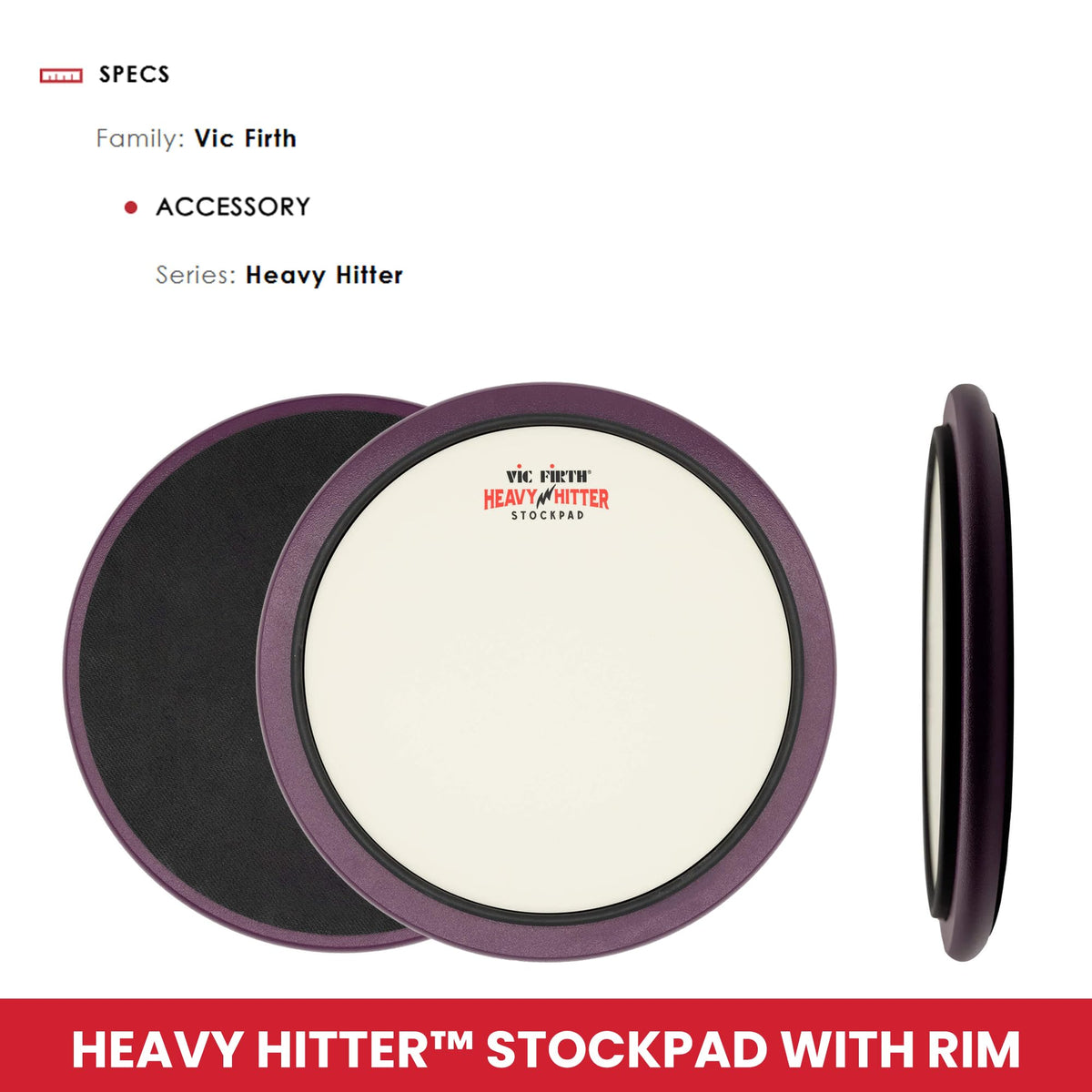 Vic Firth HHPSTR Heavy Hitter Stockpad Practice Pad with Rim