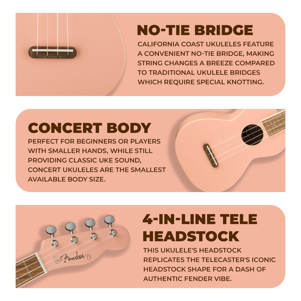 Fender Monterey Concert Ukulele - Shell Pink
