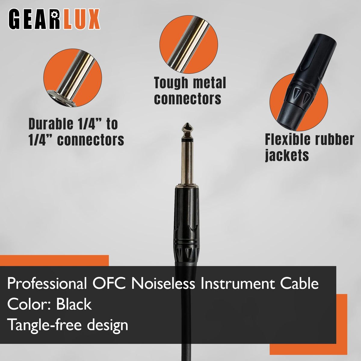 Gearlux 36-Inch Guitar Patch Cable, 1/4 Inch, Straight-Straight, Black - 1 Pack