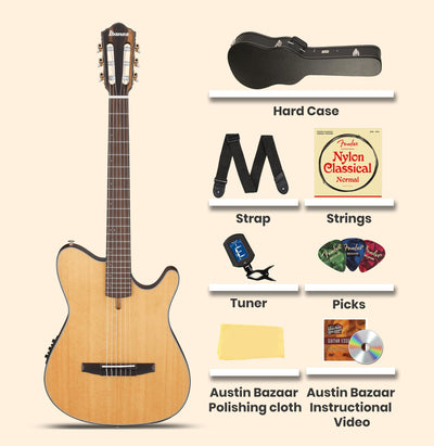 Ibanez FRH10N FRH Thinline Nylon String Acoustic-Electric Guitar - Natural Flat w/ Case