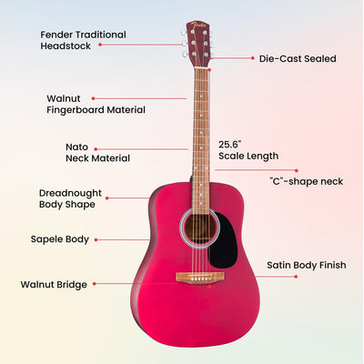 Fender FA Series Dreadnought Acoustic Guitar - Crimson Red w/ Gig Bag