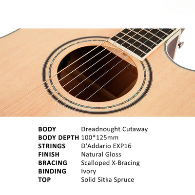 Parkwood S66 Dreadnought Cutaway Semi Acoustic Guitar - Natural