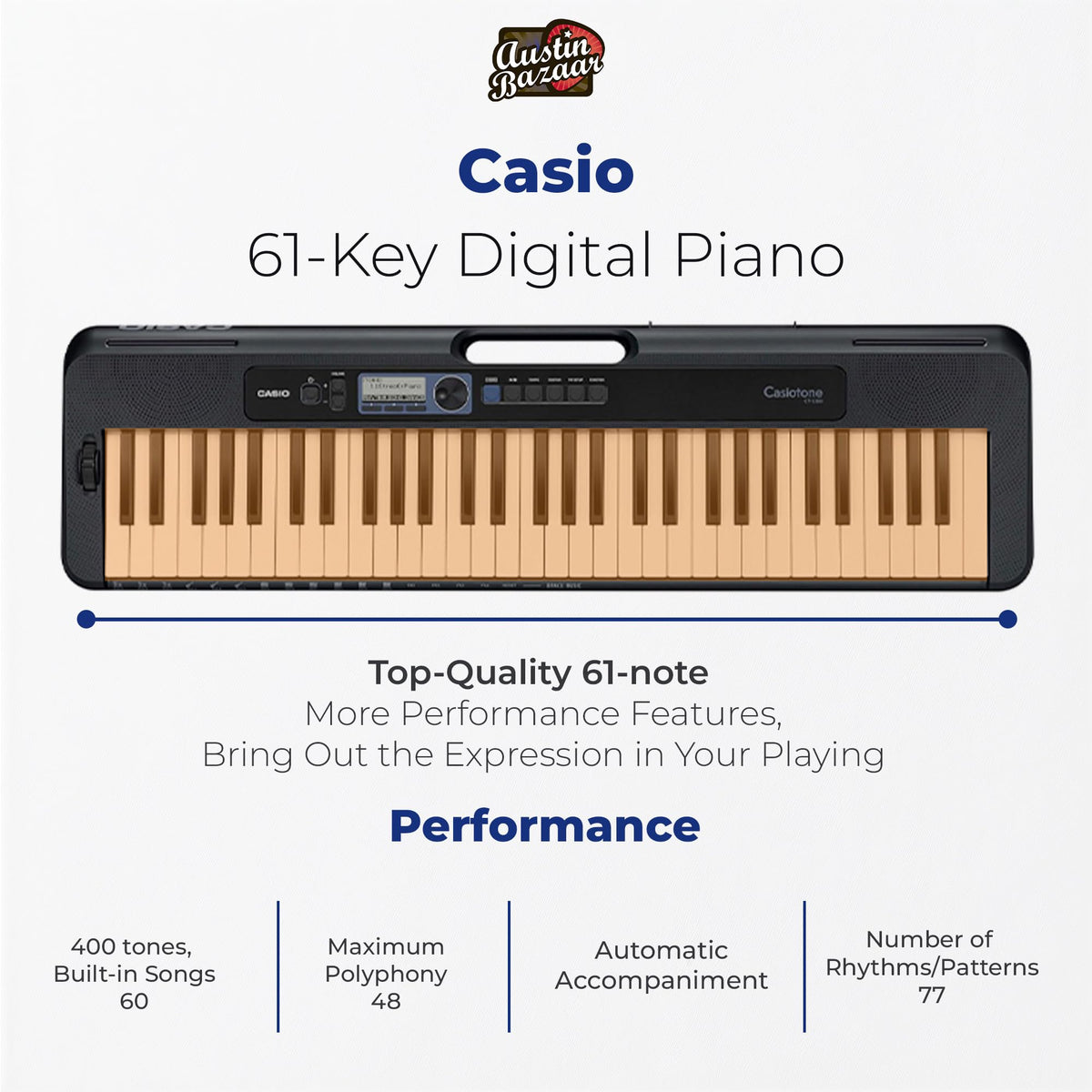 Casio CT-S300 Casiotone 61-Key Portable Keyboard w/ Adjustable Stand