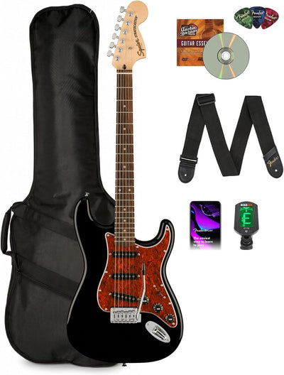 Fender Squier Affinity Stratocaster - Black Limited Edition Tortoise Shell Pickguard w/ Gig Bag