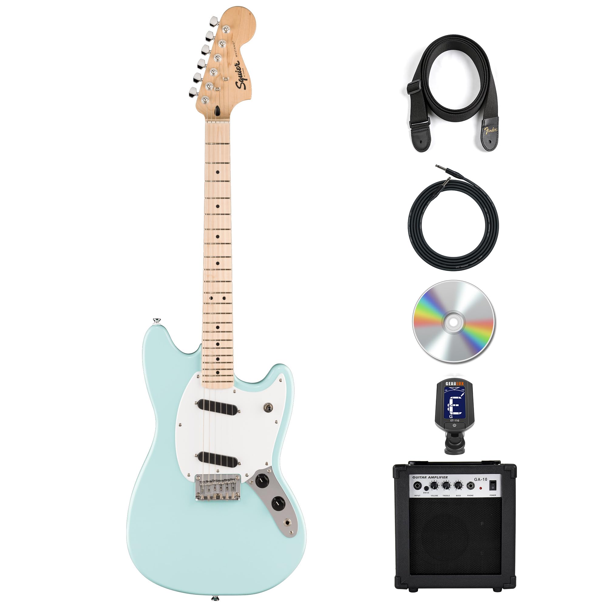 Fender Squier Sonic Mustang SS Electric Guitar - Daphne Blue w/ Amplifier
