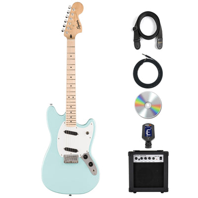 Fender Squier Sonic Mustang SS Electric Guitar - Daphne Blue w/ Amplifier