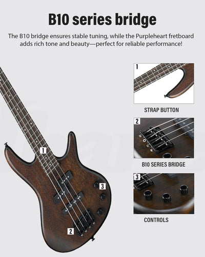 Ibanez GSRM20B SR Gio miKro Short-Scale Bass Guitar - Walnut Flat w/ Gig Bag