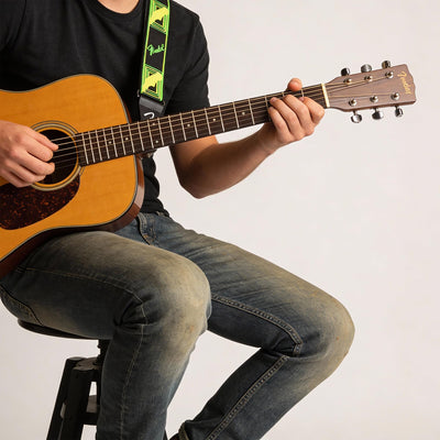 Fender Neon Monogrammed 2-Inch Guitar Strap - Green and Yellow w/ Strap Blocks