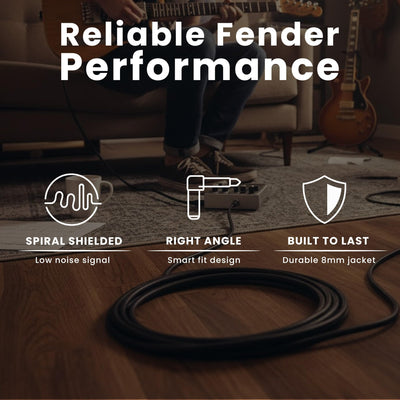 Fender 25-Foot Professional Instrument Cable, Straight-Angled, Black - 1 Pack
