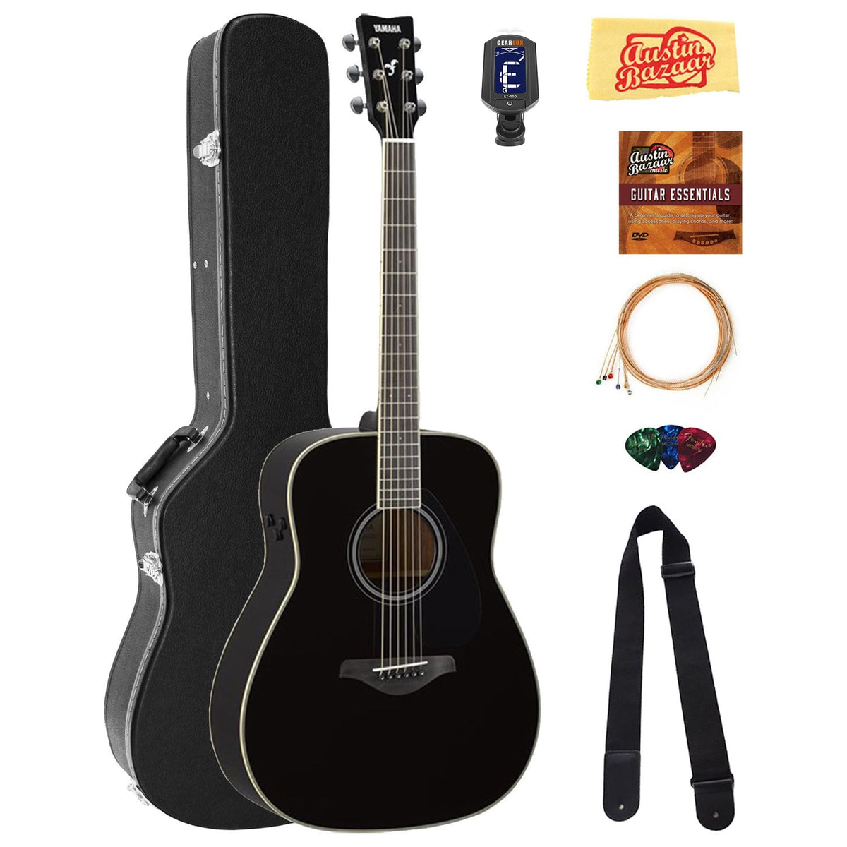Yamaha FG-TA TransAcoustic Acoustic-Electric Guitar - Black w/ Hard Case