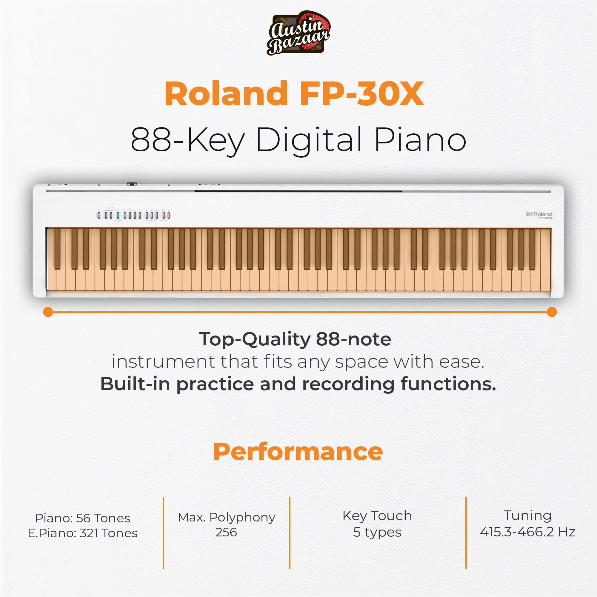 Roland FP-30X 88-Key Digital Piano - White w/ KSC-70 Stand
