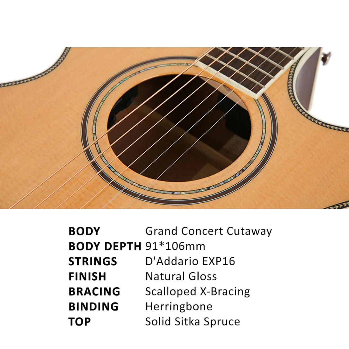 Parkwood P670 Grand Concert Cutaway Semi Acoustic Guitar - Natural