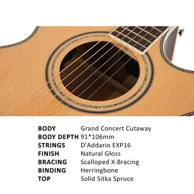 Parkwood P670 Grand Concert Cutaway Semi Acoustic Guitar - Natural