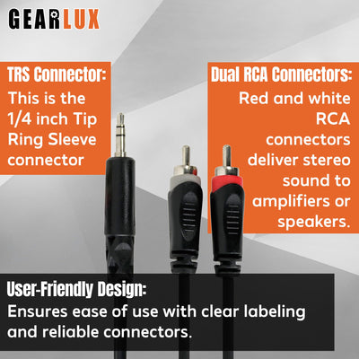 Gearlux TRS to Dual RCA Stereo Breakout Cable - 10 Feet
