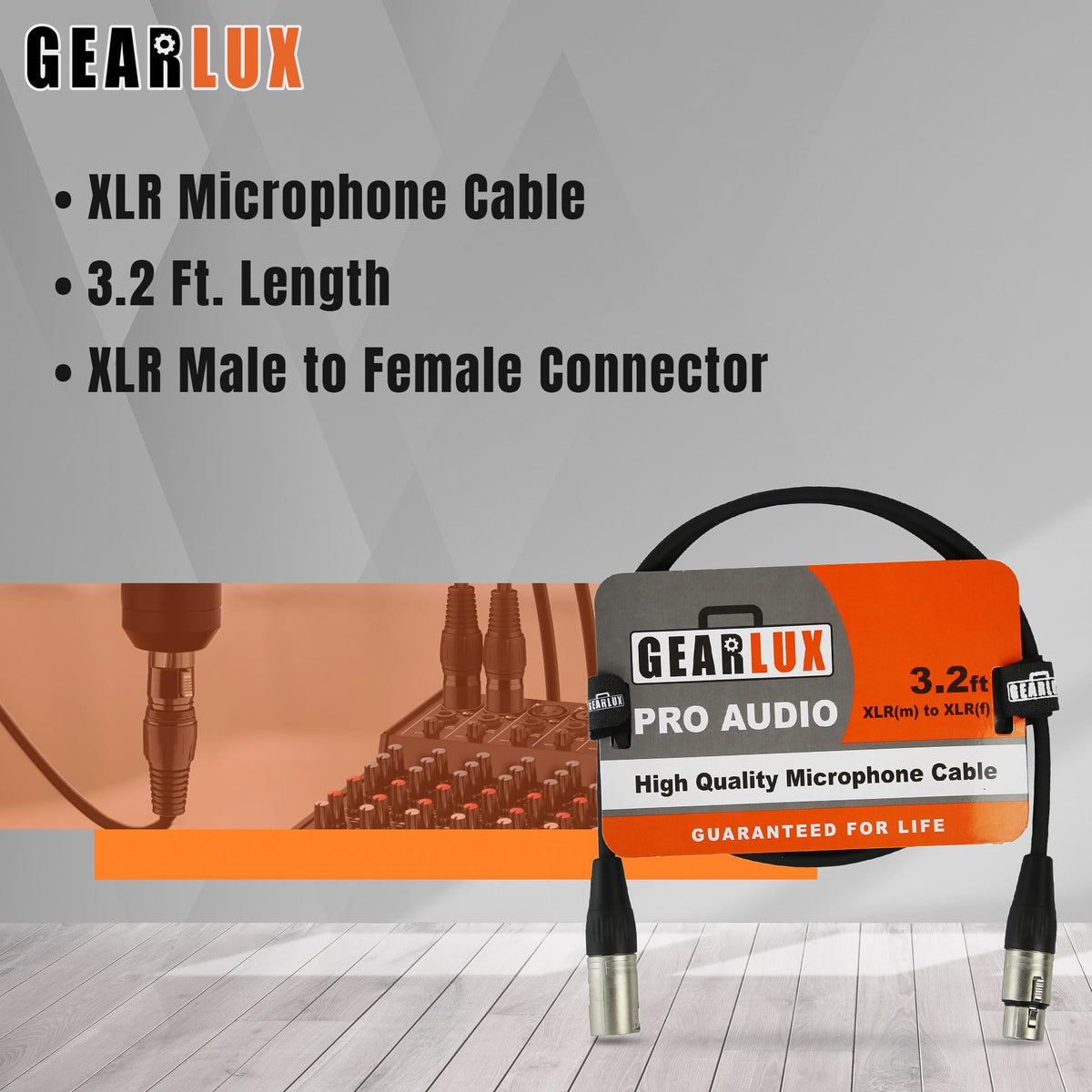 Gearlux 3.2-Foot XLR Microphone Cable, Fully Balanced, Male to Female, Black - 2 Pack