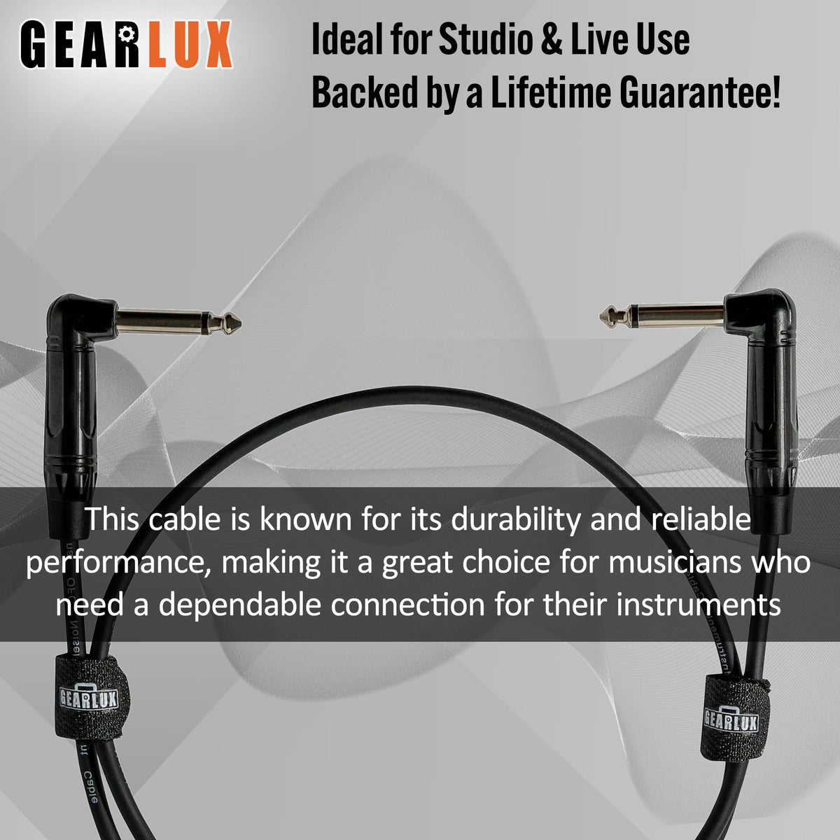 Gearlux 3-Inch Guitar Patch Cable, 1/4 Inch, Angled, Black - 6 Pack