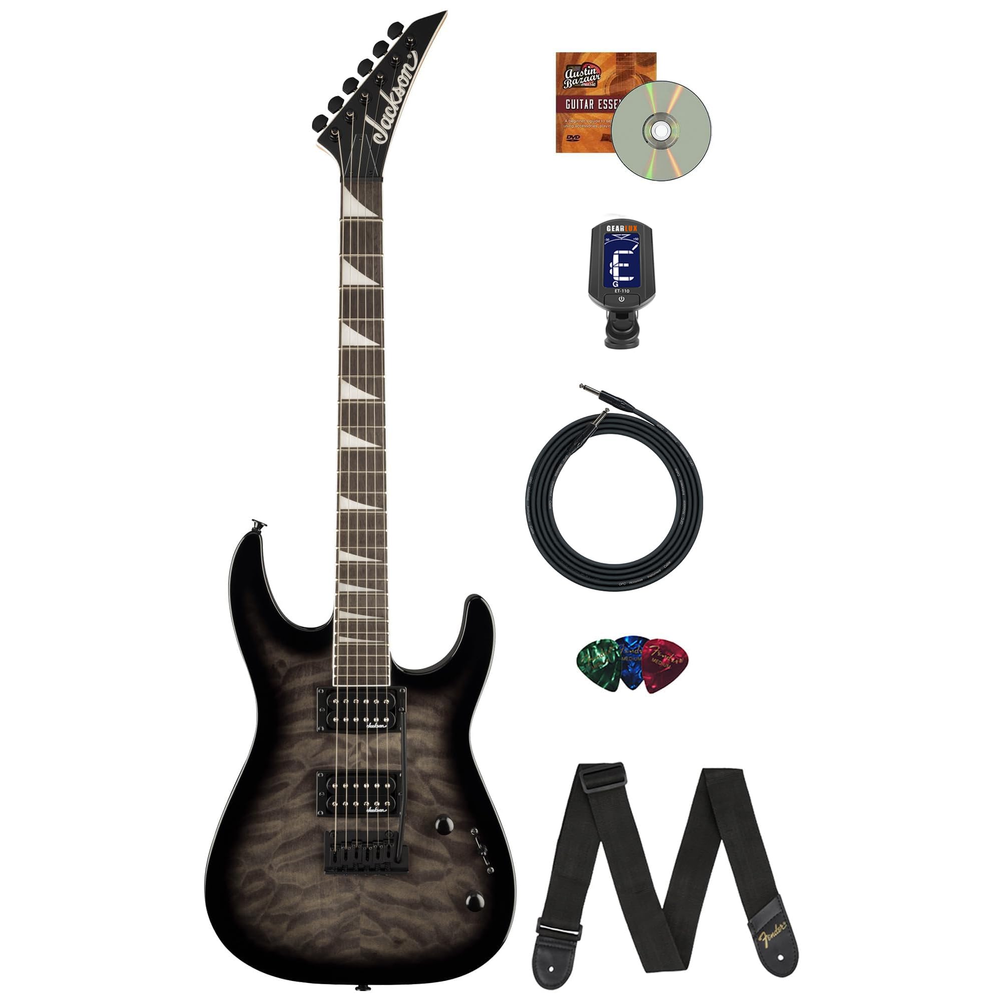 Jackson Dinky JS20 DKQ 2PT Electric Guitar - Transparent Black w/ Instrument Cable
