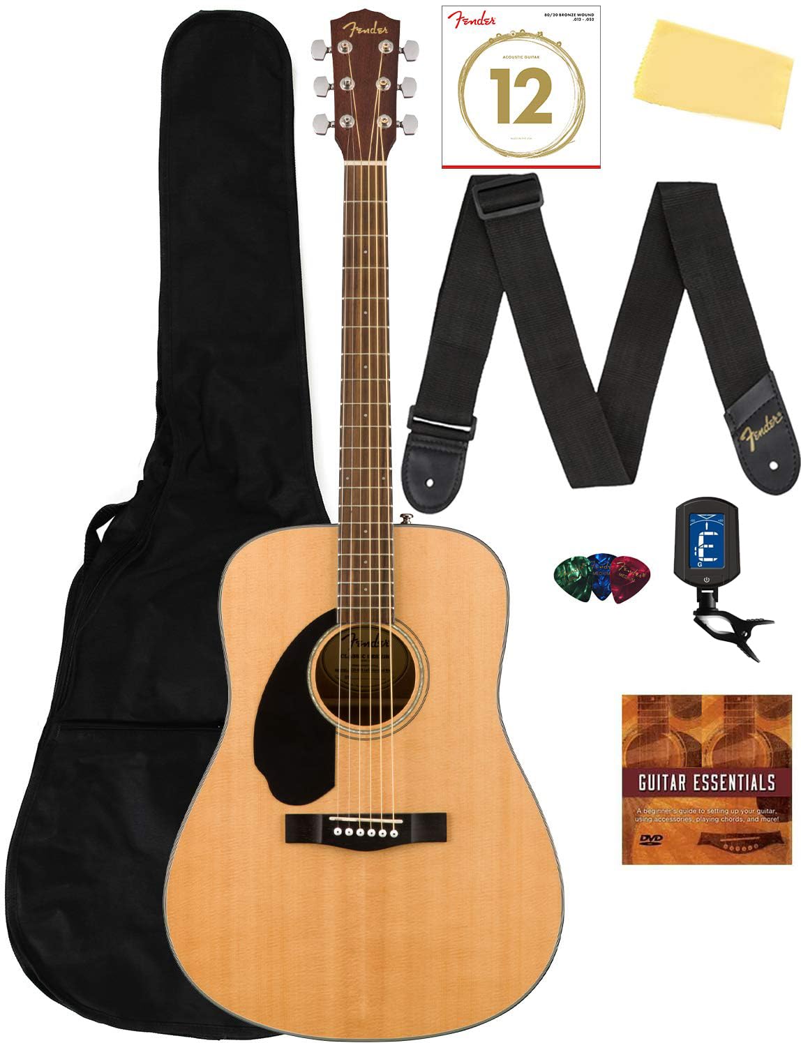 Fender CD-60S Solid Top Dreadnought Acoustic Guitar, Left Handed - Natural w/ Gig Bag