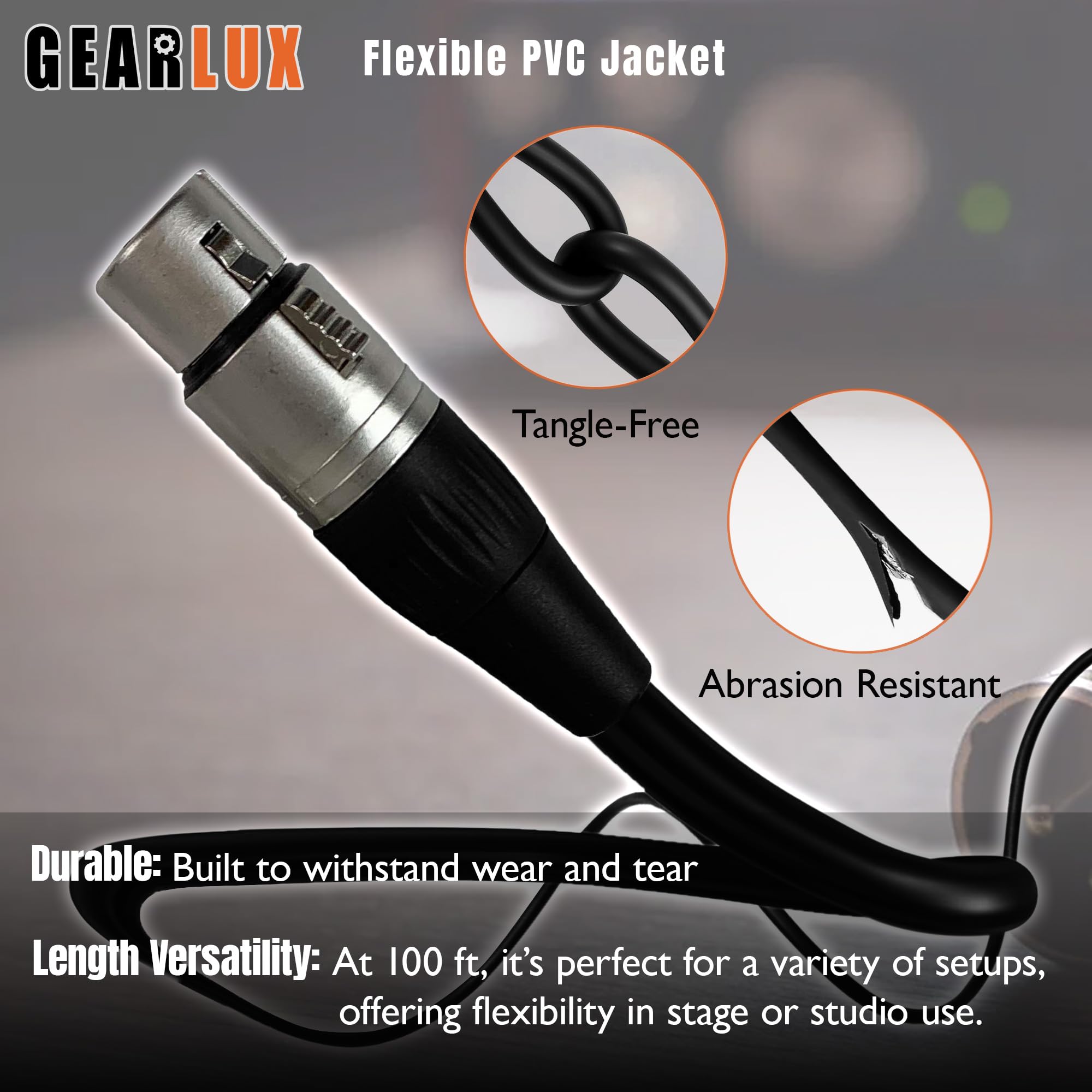 Gearlux 100-Foot 3-Pin Male-to-Female DMX Cable - 2 Pack