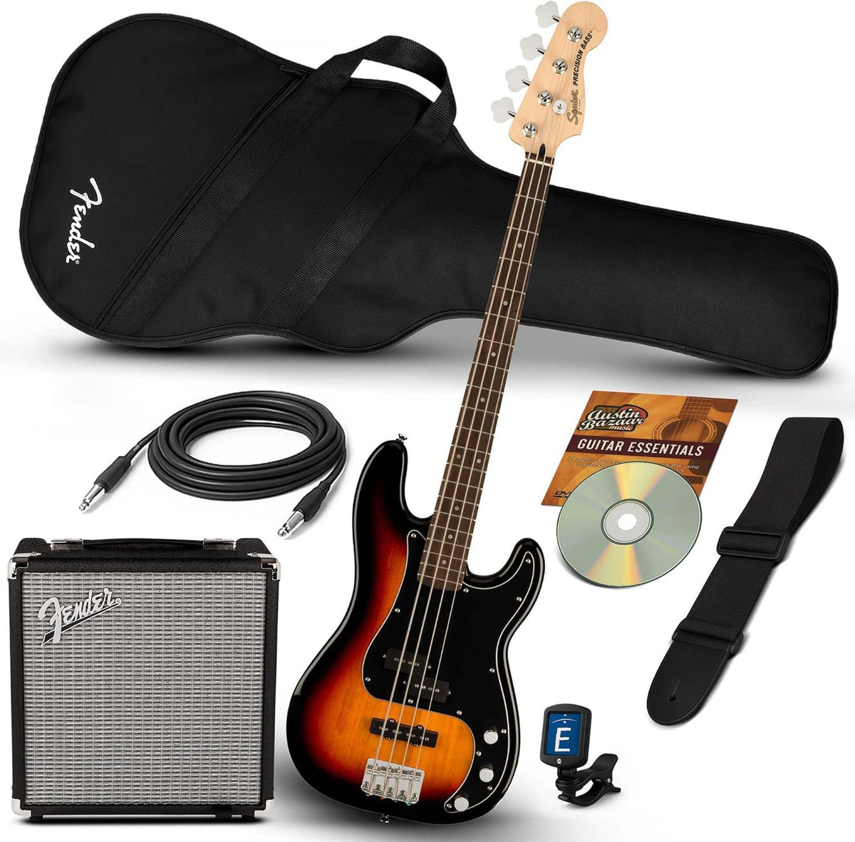 Fender Squier Affinity Precision Bass PJ - 3-Color Sunburst w/ Rumble 15 Amplifier