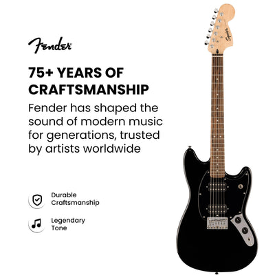 Fender Squier Sonic Mustang HH Electric Guitar - Black w/ Amplifier