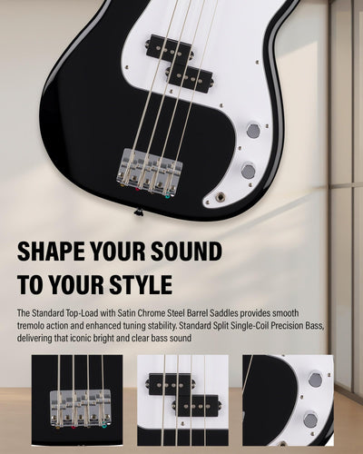 Fender Standard Precision Bass - Black w/ Guitar Cleaning Kit