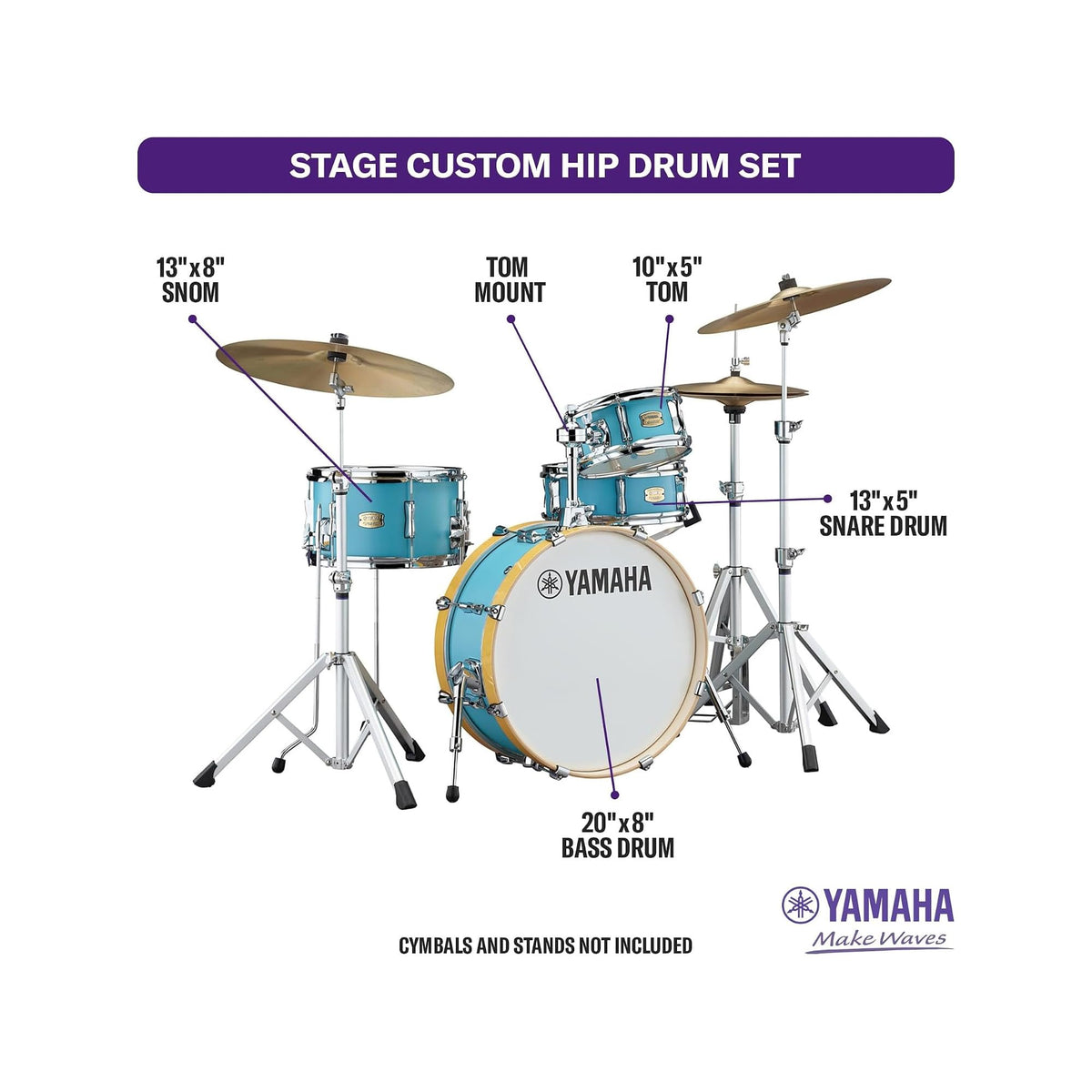 Yamaha SBP0F4H Stage Custom Hip 4-Piece Drum Shell Pack - Matte Surf Green