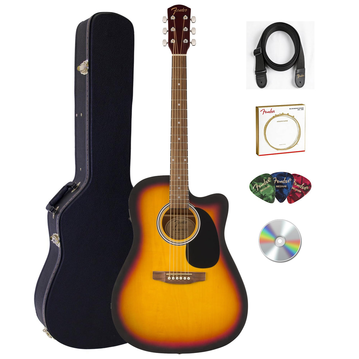 Fender FA-25CE Dreadnought Acoustic-Electric Guitar - Sunburst w/ Hard Case