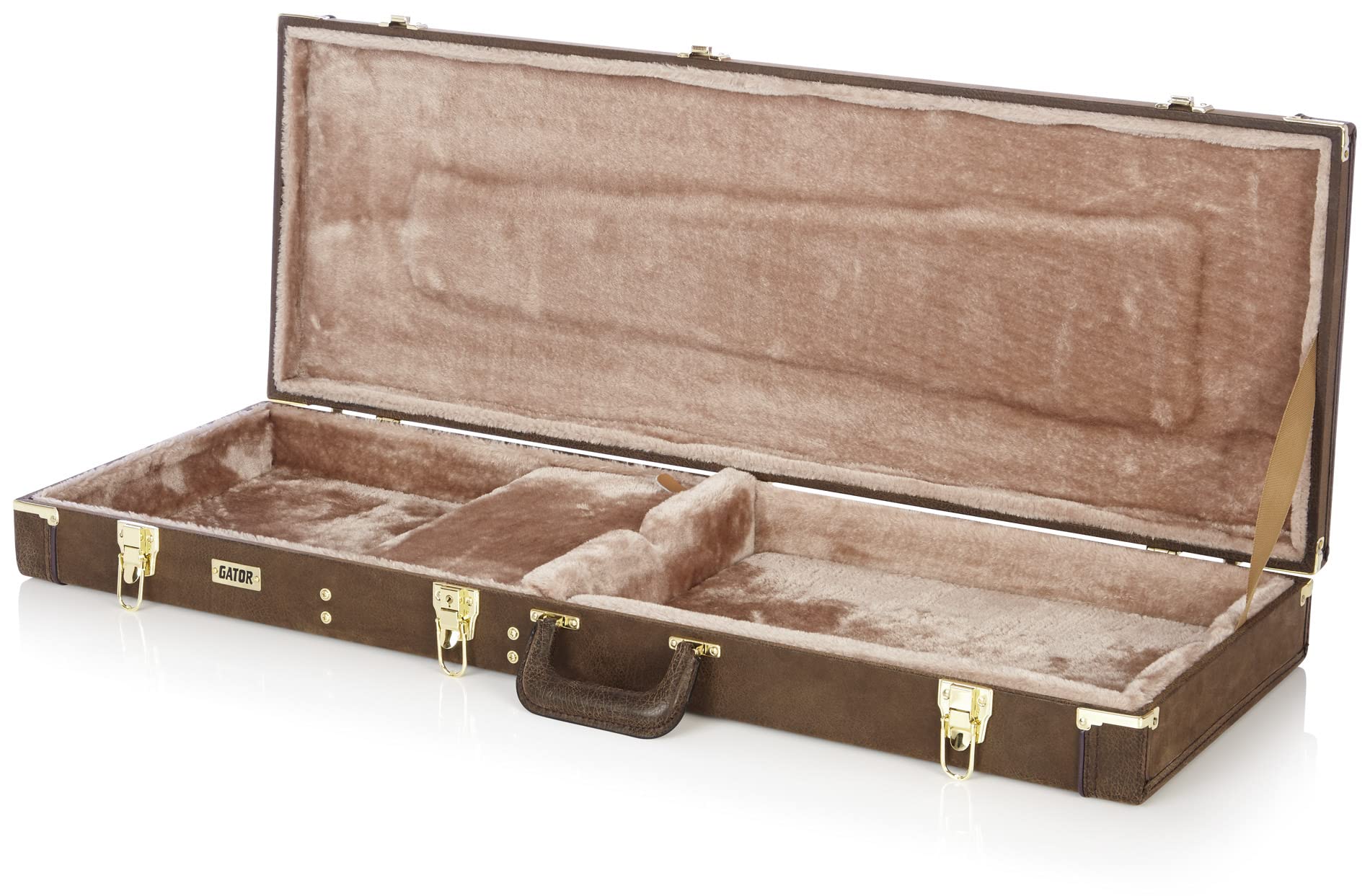 Gator GW-ELECT-VIN Deluxe Wood Case for Electric Guitars - Vintage Brown w/ Strap