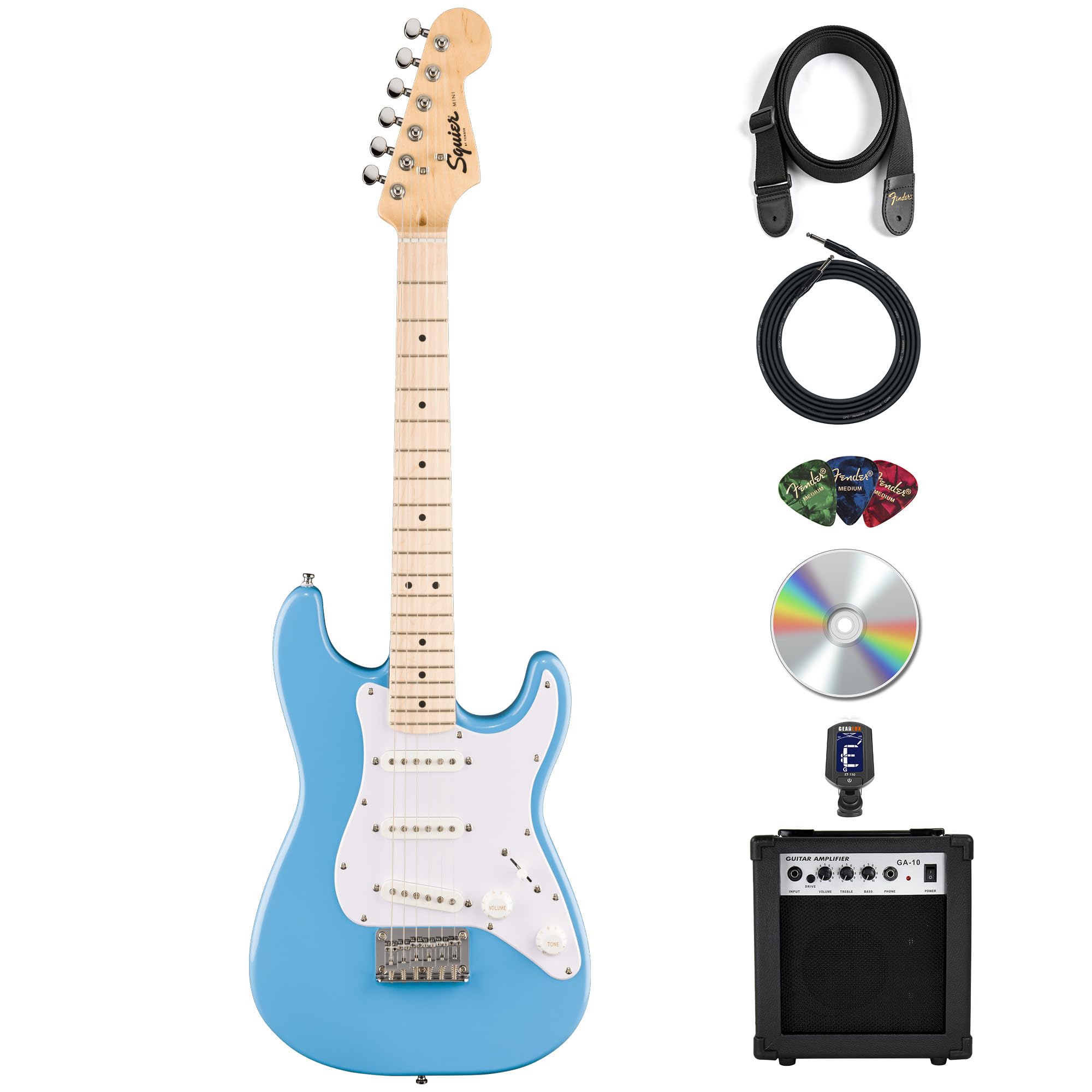 Fender Squier Mini Stratocaster Electric Guitar - California Blue w/ Amplifier