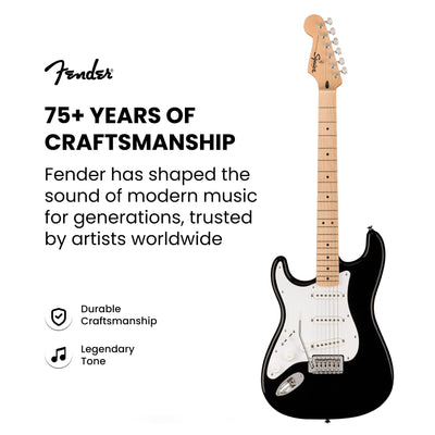 Fender Squier Sonic Stratocaster, Left Handed - Black w/ Mustang Micro