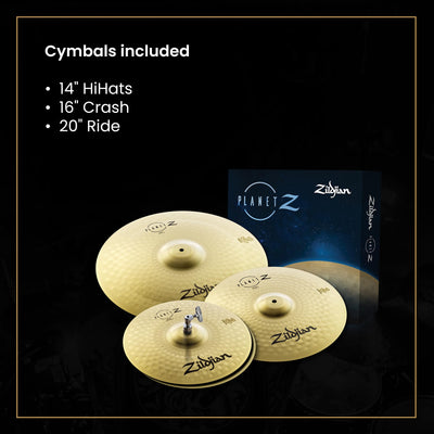 Zildjian ZP4PK Planet Z Complete 14/16/20-Inch Cymbal Pack w/ Cymbal Bag