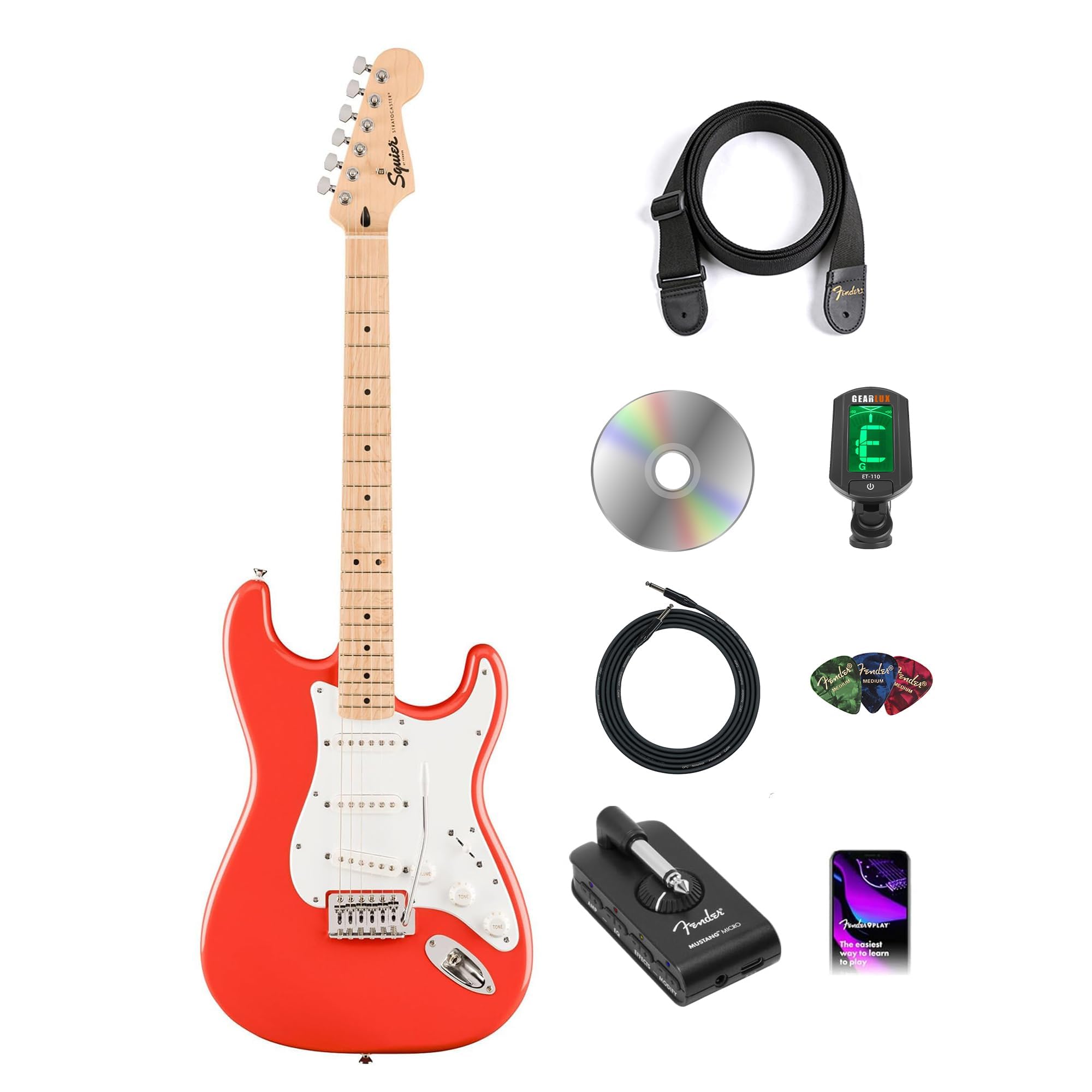 Fender Squier Sonic Stratocaster - Fiesta Red w/ Mustang Micro