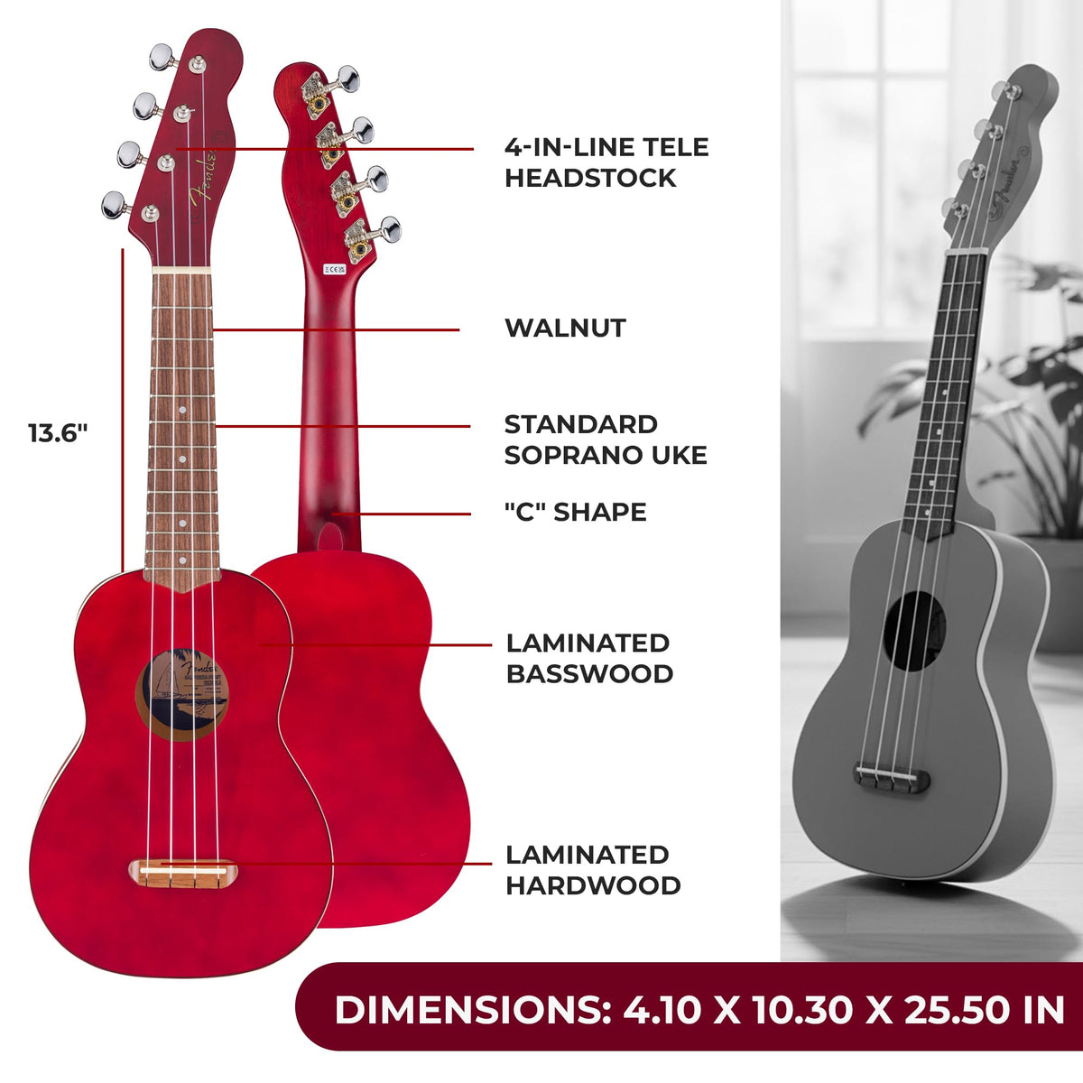 Fender Venice Soprano Ukulele - Cherry