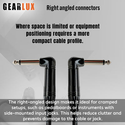 Gearlux 3-Inch Guitar Patch Cable, 1/4 Inch, Angled, Black - 6 Pack