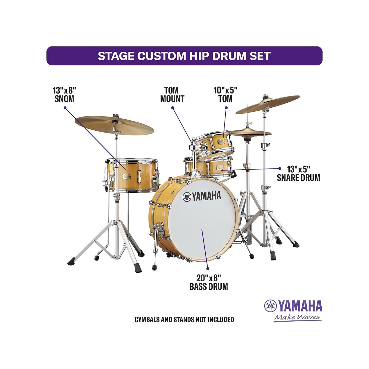 Yamaha SBP0F4H Stage Custom Hip 4-Piece Drum Shell Pack - Natural Wood