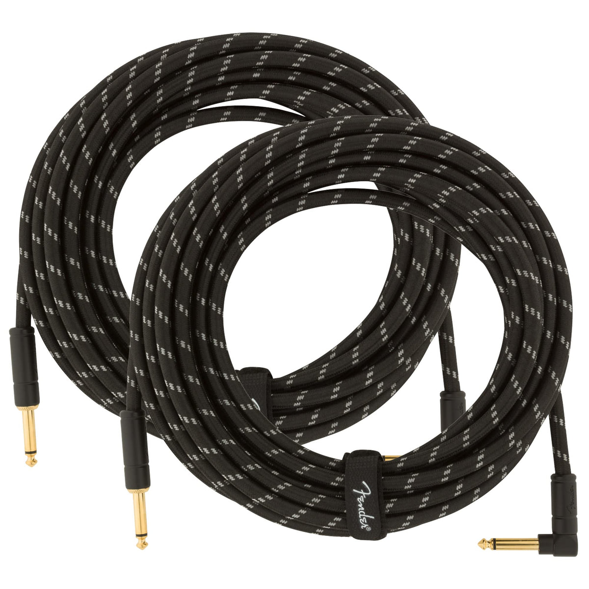 Fender 25-Foot Deluxe Instrument Cable, Straight-Angled, Black Tweed - 2 Pack