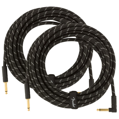 Fender 25-Foot Deluxe Instrument Cable, Straight-Angled, Black Tweed - 2 Pack